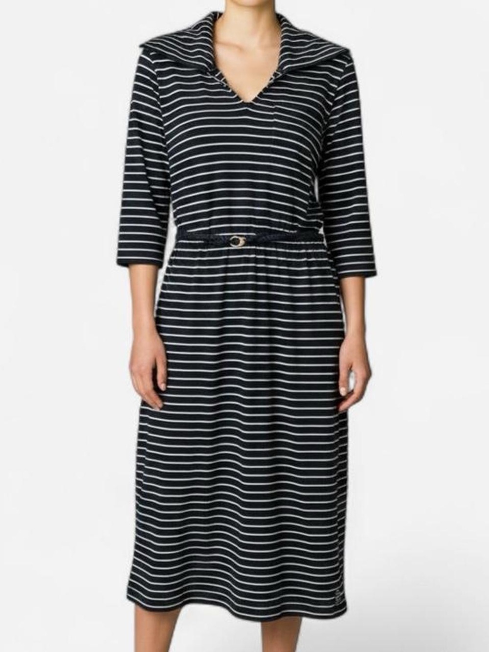 Ralph Lauren 100% Cotton Nautical Stripe Sailor Collar Rope Belted Dress sz M